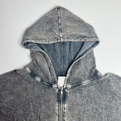American Age Y2K Rhinestone Embroidered Fleur De Lis Hoodie Gray Speckled Zip Up