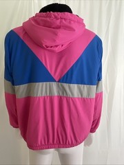 Pink Victoria Secret Bright Pink Blue Gray Full Zip Sherpa Hooded Jacket Sz M/L
