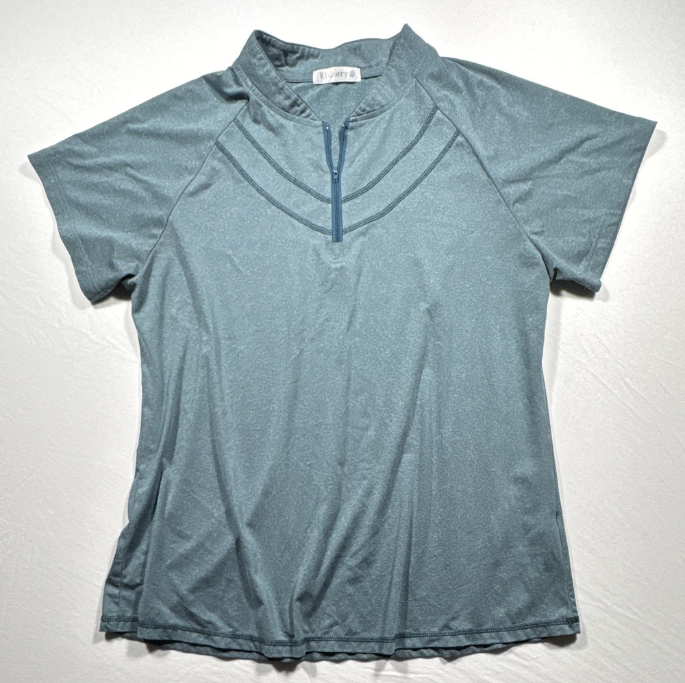 Vldnery Women’s Blue XL Short Sleeve 1/4 Zip Mock Neck Stretch Top