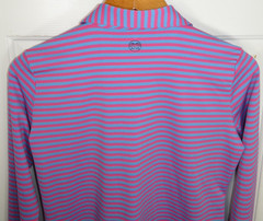 RENWICK Periwinkle Blue Pink Stripe Performance L/S Polo Golf Pickleball Medium