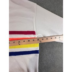Lou & Grey Women White Chenille Rainbow Stripe French Terry Sweatshirt Small