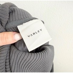 Varley Charles Ribbed Funnel Neck Pullover Gray Drawstring Hem Sweatshirt XS