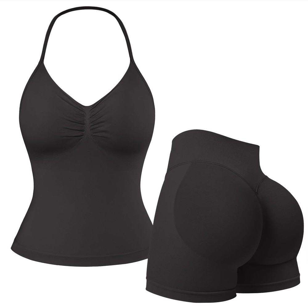 2 Piece Workout Sets Women Tank Top High Waist Booty Lifting Shorts Gym Active