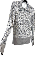 Lululemon Asana Jacket Womens M Not So Petite Fleur Gray Zip Yoga Running Top
