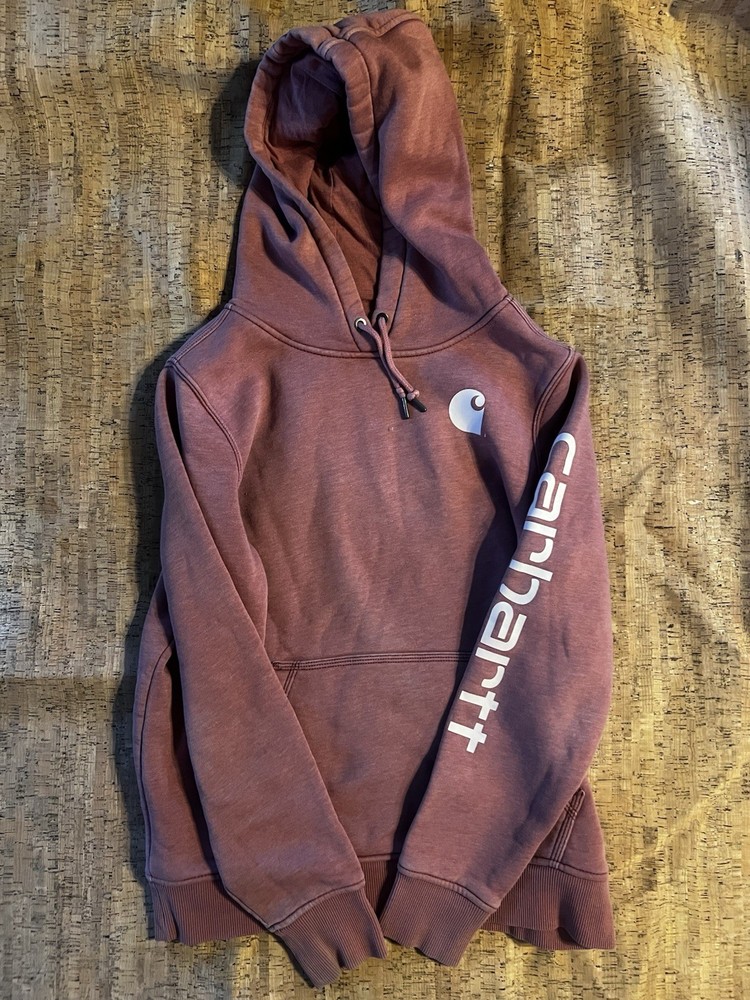 Carhartt Women’s Pink Logo Pullover Fleece Hoodie w/ Pockets Size S (4/6)