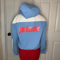 Prince Pickleball Blue White Pink Cropped Full Zip Hooded Windbreaker Women XL
