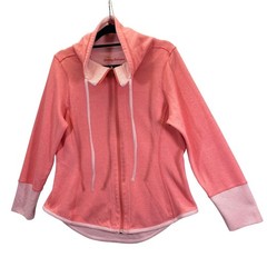 Tommy Bahama Coral Pink Striped Zip Up Reversible Hoodie Jacket Women Size M