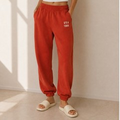 Anthropologie Lazy Sunday Orange Sweatpants USA Joggers Preppy Retro-Medium