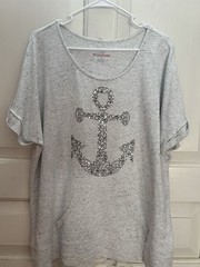 Sparkly Rhinestone Anchor Nautical Grey Sweatshirt Women’s XXL-1X