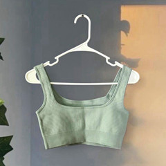 Women’s Green Solid Knit Sports Bra M Wireless Pullover Wide Strap Stretch