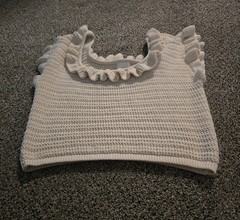 H&M Cream Flounce Crochet Knit Crop Top Flutter Sleeve Boho Cottagecore Sz L EUC