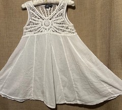 SR Fashion Top M Cute White Cotton Crochet Trapeze Hem Boho Tunic Shirt Blouse