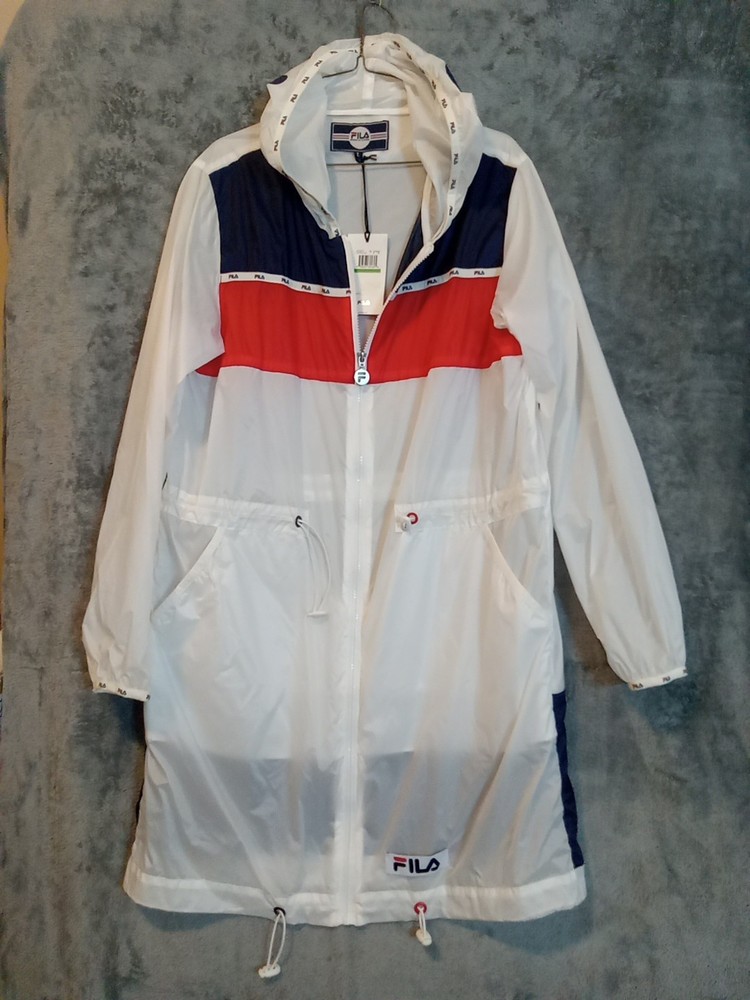 FILA Soft Shell Windbreaker Rip Stop Material MEDIUM- LARGE hood Drawstring