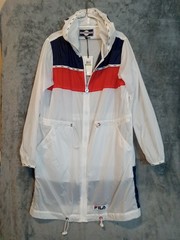FILA Soft Shell Windbreaker Rip Stop Material MEDIUM- LARGE hood Drawstring