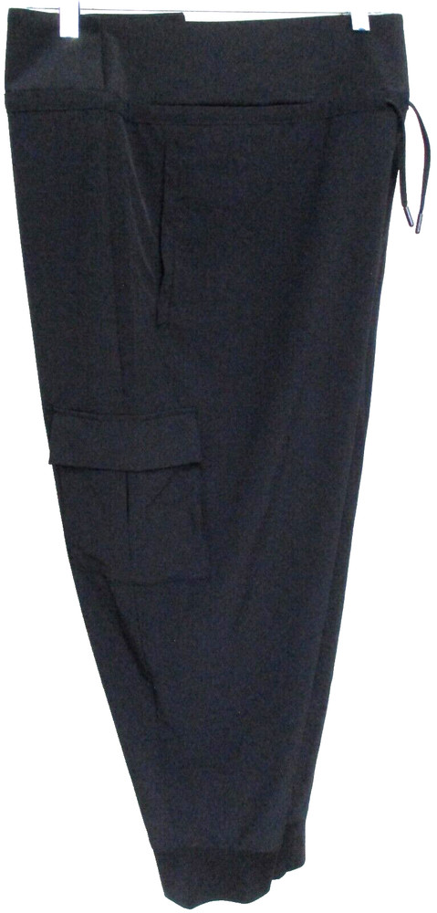 AW Black Sateen Drawstring Jogger Pants Cargo Pockets Size XXXL 20 Women’s EUC