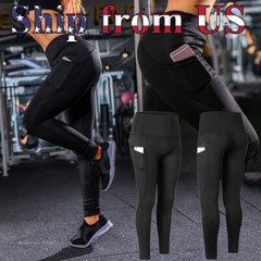 Yoga Sports Pants Pockets Compression Leggings Fitness Tight Workout Trousers