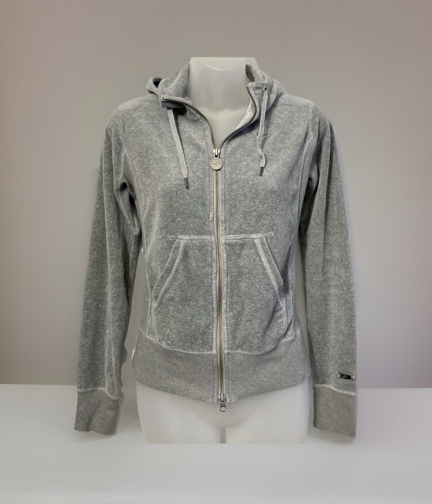 Nike Sportswear Womens Gray Plush Velour Zip Up Hooded Jacket Size XS (0-2)