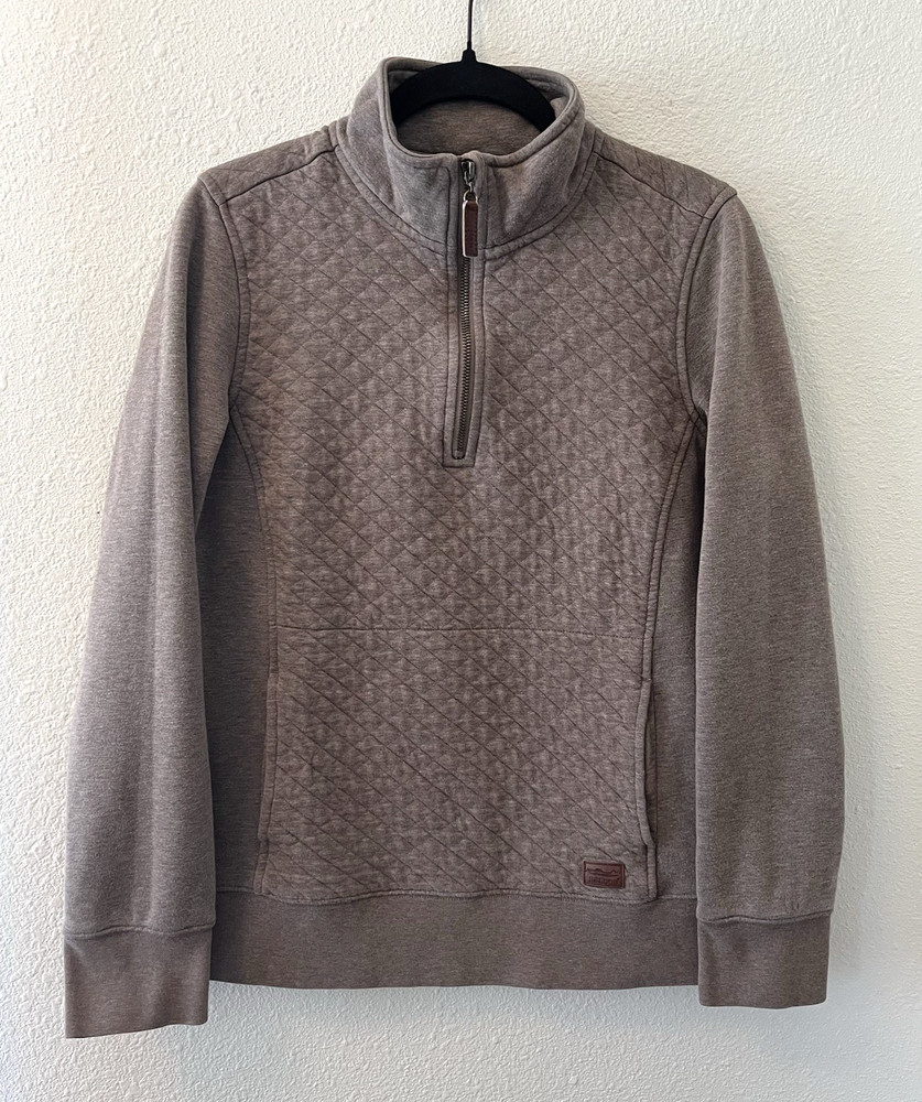 L.L. Bean Womens Quilted Quarter Zip Pullover Top Size Small Grayish Brown