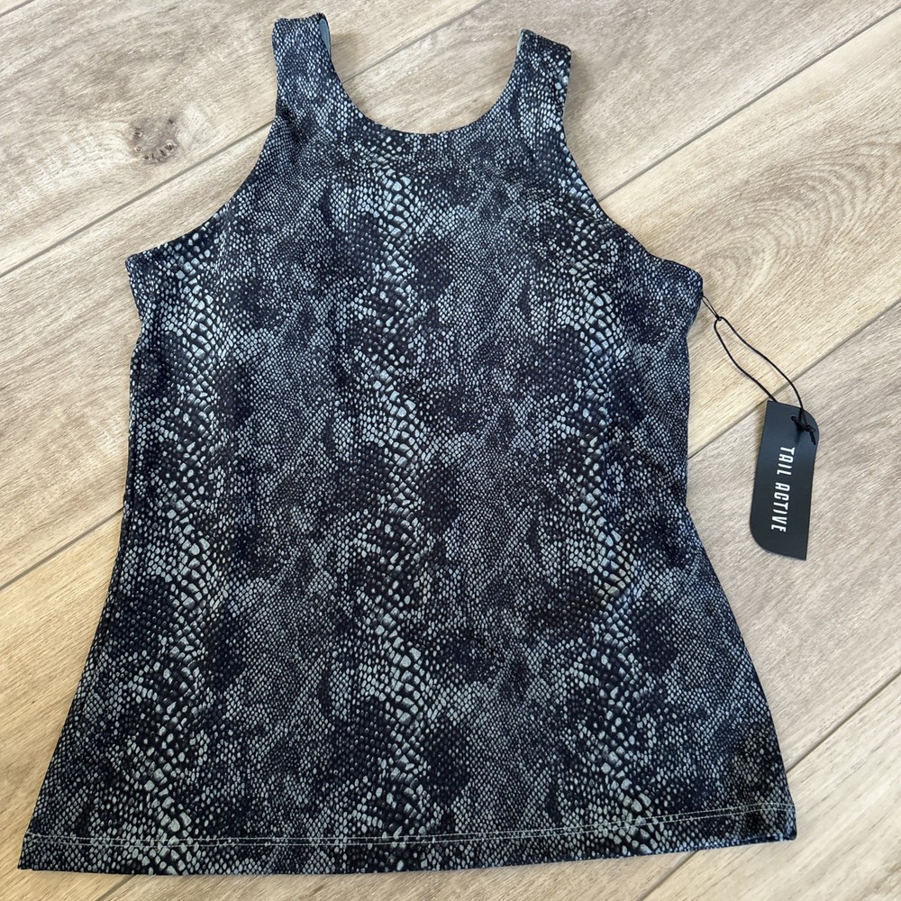 TAIL ACTIVEWEAR Black Gray Green Snakeskin Foundation Tennis Bra Tank Top Sz S