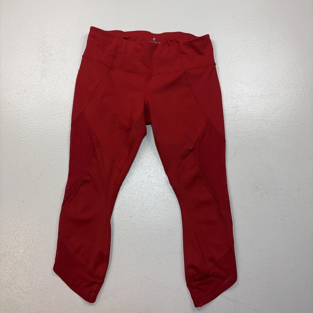 Athleta Leggings Womens SP Red Capri Mesh Panel Stretch Running Workout Athletic