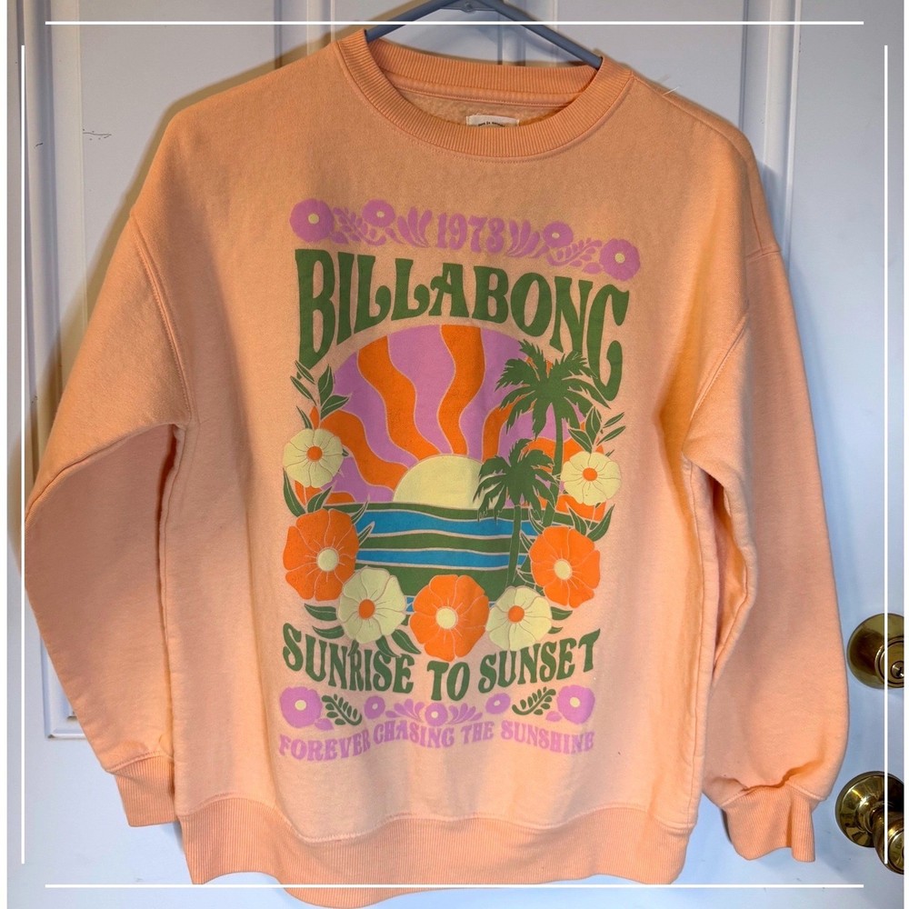 BILLABONG Womens girl beachy surfer Graphic Sweatshirt Peach Orange Small S