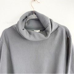 Varley Charles Ribbed Funnel Neck Pullover Gray Drawstring Hem Sweatshirt XS