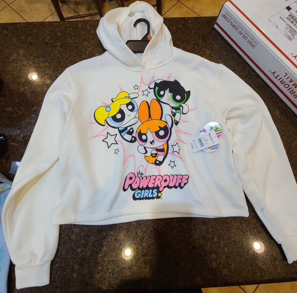 The Powerpuff Girls Cropped Fleece Hooded Sweatshirt NWT Size MED 7/9