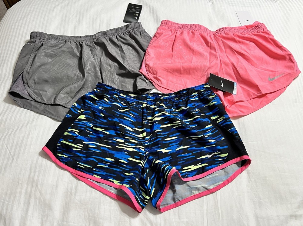 NEW Nike Women’s Pink Gray Blue Yellow Dri-FIT Running Shorts Brief Lot Of 3 M