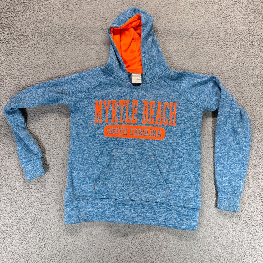 Myrtle Beach Exist Womens Long Sleeve Pullover Hoodie Sweater Blue Orange Size S