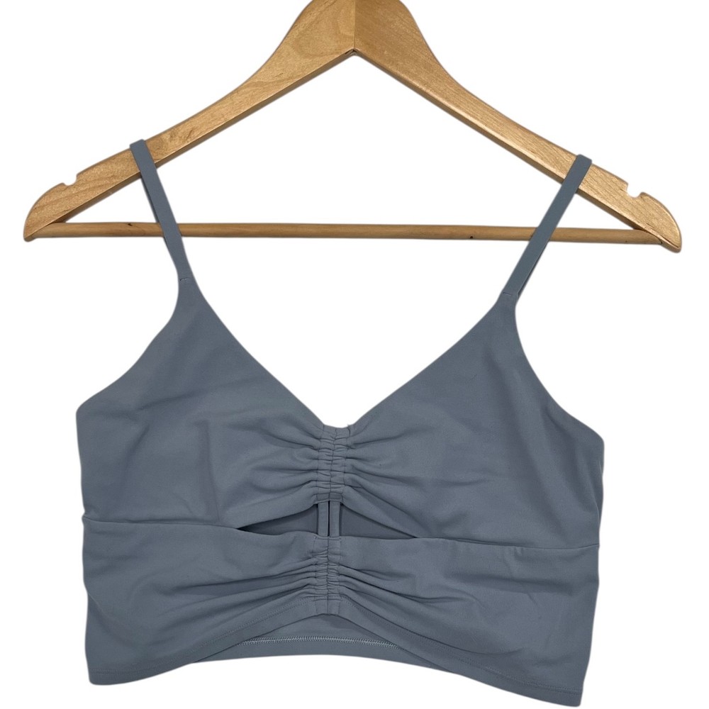 Athleta Sports Bra Womens Small Blue Ruched Front Convertible Strappy Yoga Gym