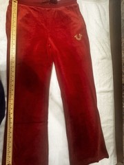 True Religion Classic Velour Straight Leg Pants Red Dahlia S Drawstring