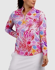 NWT G LIFESTYLE Gottex 1/4 Zip Long sleeve Pullover Pink Sea Wave XS S M L J1