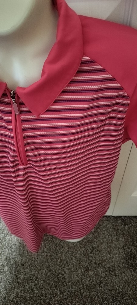Nike Golf Polo Womens M MULT. (Red Pink &Blue&White Striped) Dri-Fit SS SLEEVE
