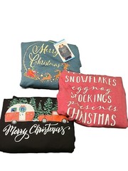 State of Mine Women’s Merry Christmas Large Graphic Black Sweatshirt Lot Of 3