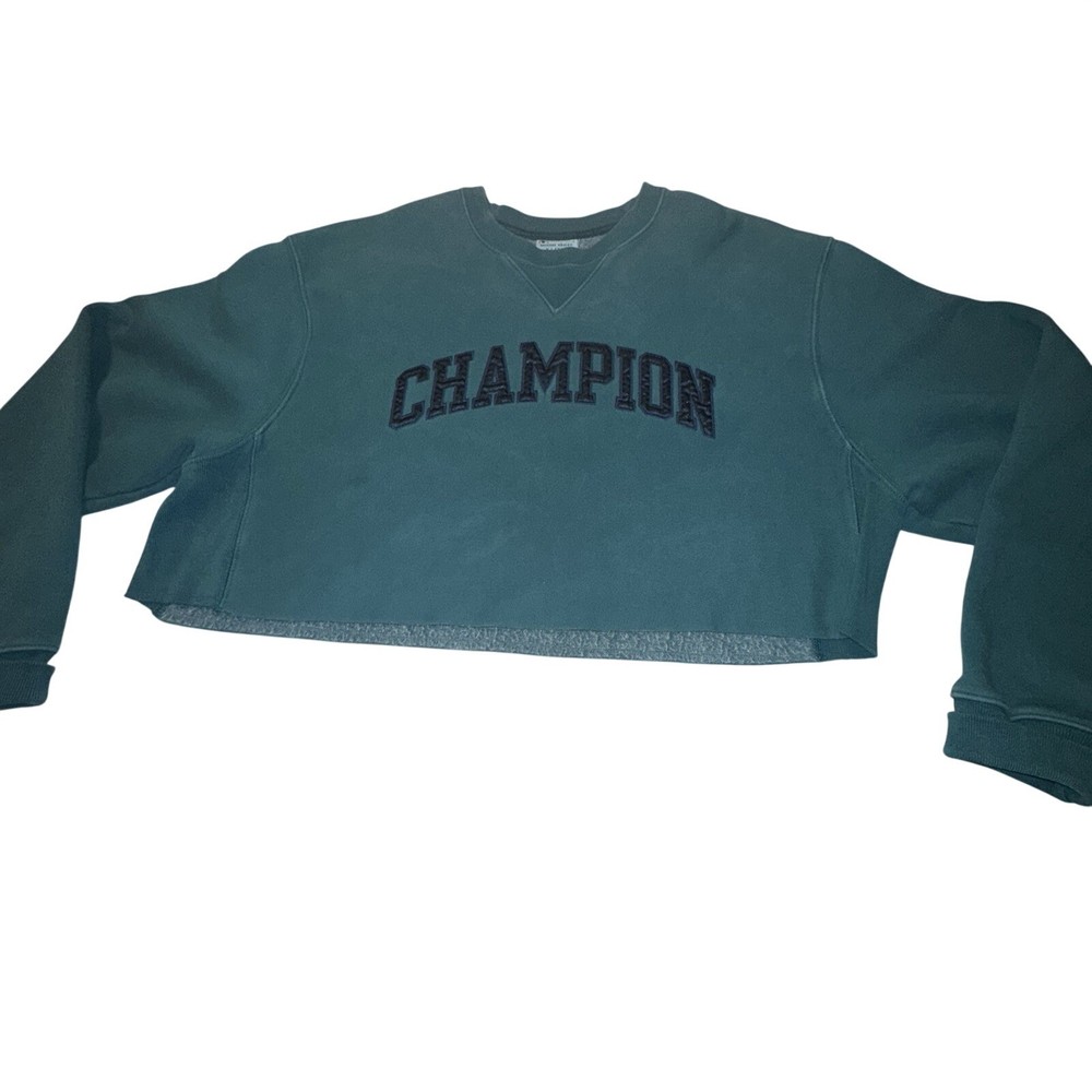Champion Reverse Weave Cropped Sweatshirt Teal Green XL WL425 Raw Hem Pullover