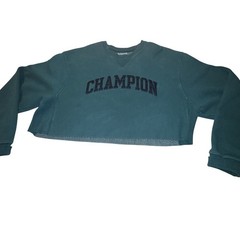 Champion Reverse Weave Cropped Sweatshirt Teal Green XL WL425 Raw Hem Pullover