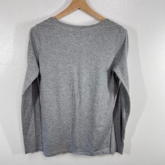 Fabletics Long Sleeve Scoop Neck Tee L Gray Cotton Blend Logo Top Athleisure