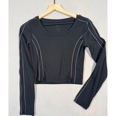 Nike One Dri-FIT Womens Black Cropped Long Sleeve Top Reflective Piping Small