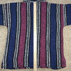 Mexican Baja knit Dark Pink Blue Hippie Hoodie size L pocket acrylic blend