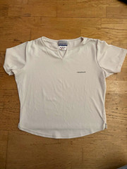 Reebok Women’s White V-Neck Short Sleeve Stretch T-Shirt Size S Polyester