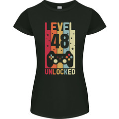 48th Birthday 48 Year Old Level Up Gamming Womens Petite Cut T-Shirt