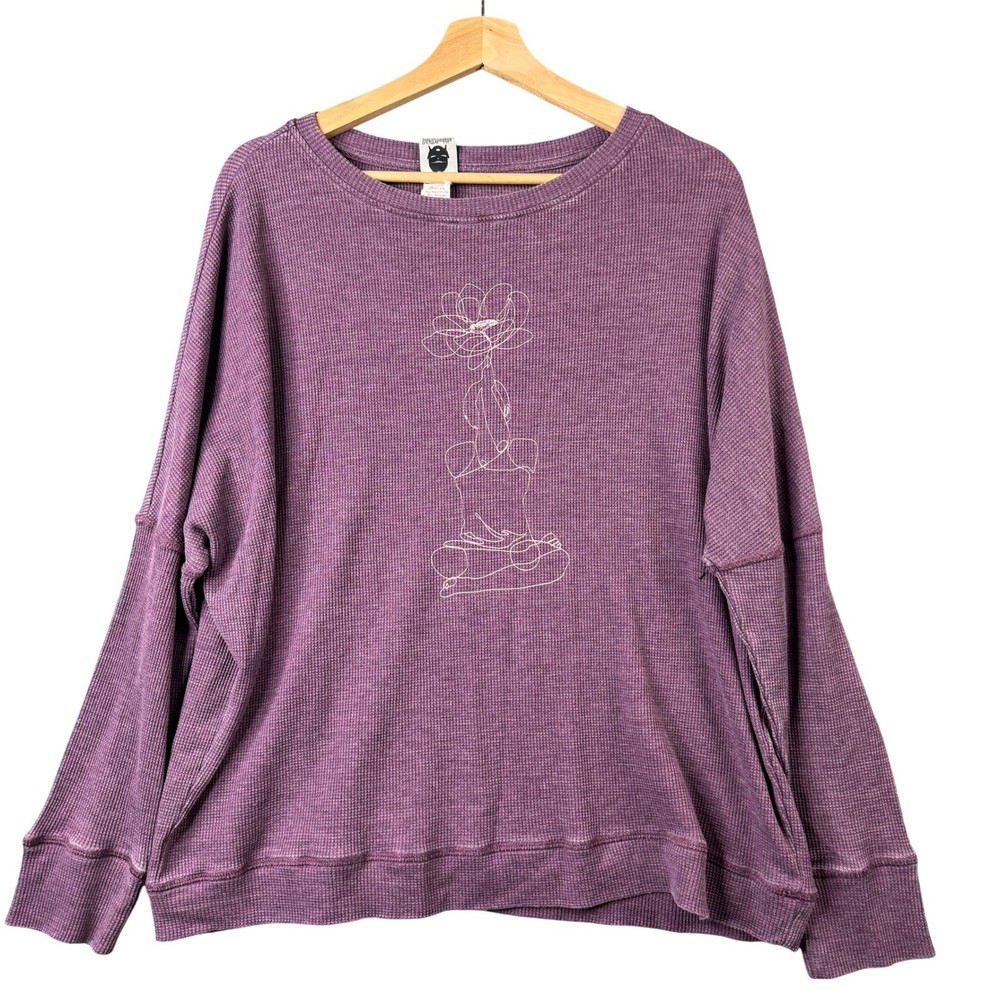 Slightly Buddha Purple Waffle Knit Pullover Graphic Sweatshirt One Size Cotton