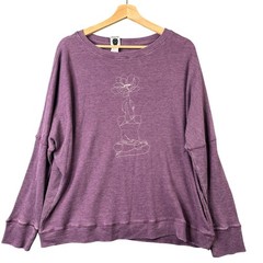 Slightly Buddha Purple Waffle Knit Pullover Graphic Sweatshirt One Size Cotton
