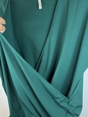 HALARA V-Neck Cap Sleeve Crossover Ruched Green Blouse XL Stretch Athleisure