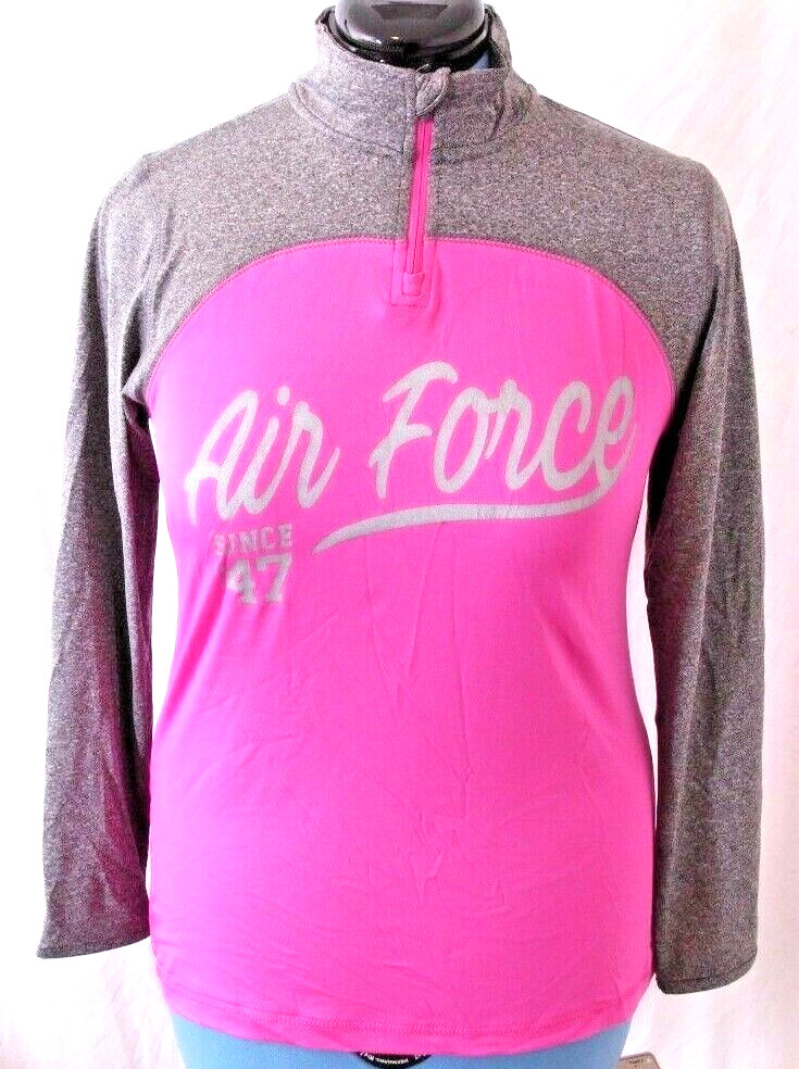 USAF US Air Force gray Pink 1/4 Zip J. America Pullover LS Shirt Women’s M