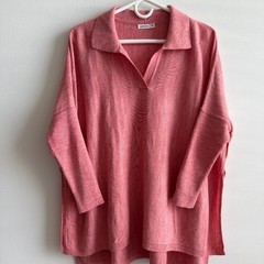 Mersea Pink Collared Sweater Tunic Oversized One Size Knit Coastal Casual