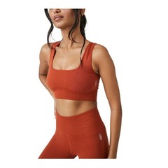 Free People Movement Good Karma Square Neck Ribbed Sports Bra, Orange, Size M/L