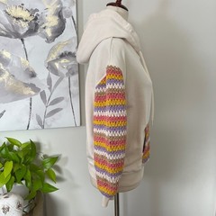 Alice + Olivia Nisa Hoodie Striped Crochet Pullover Knit Sweatshirt Boho