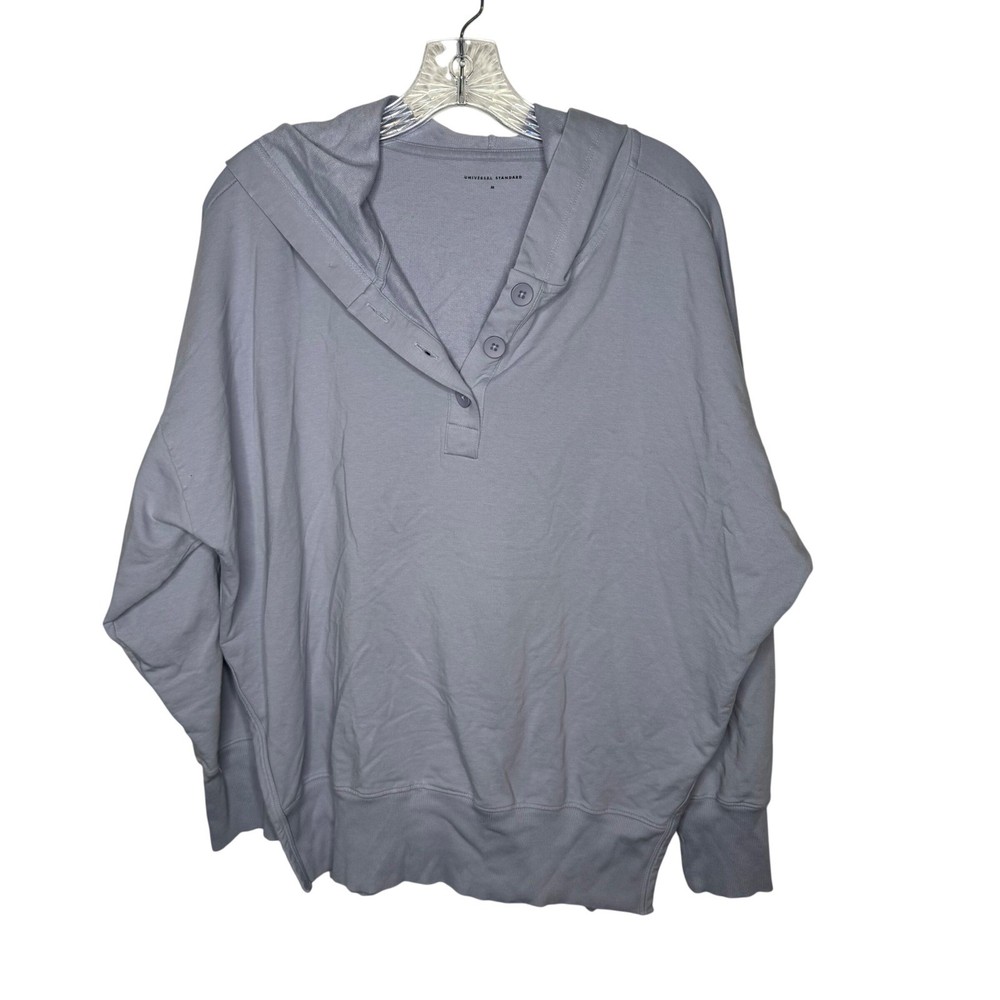 Universal Standard Light Purple Pima Cotton Blend Henley Hoodie Sweatshirt M