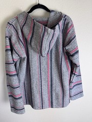 Original Senor Lopez Gray Pink Blue Striped Hoodie Pockets Drawstring L NWOT